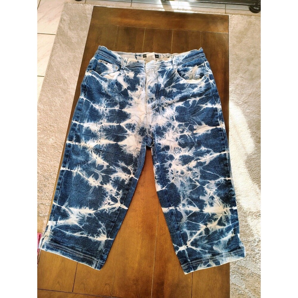 Vintage 90s y2k REVOLT Tie Dye Studded Lowrise Flare Cut Capri Rave Size 18